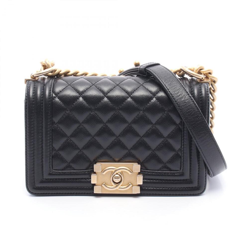 Chanel Boy Shoulder Bag Leather Grained Calfskin Black